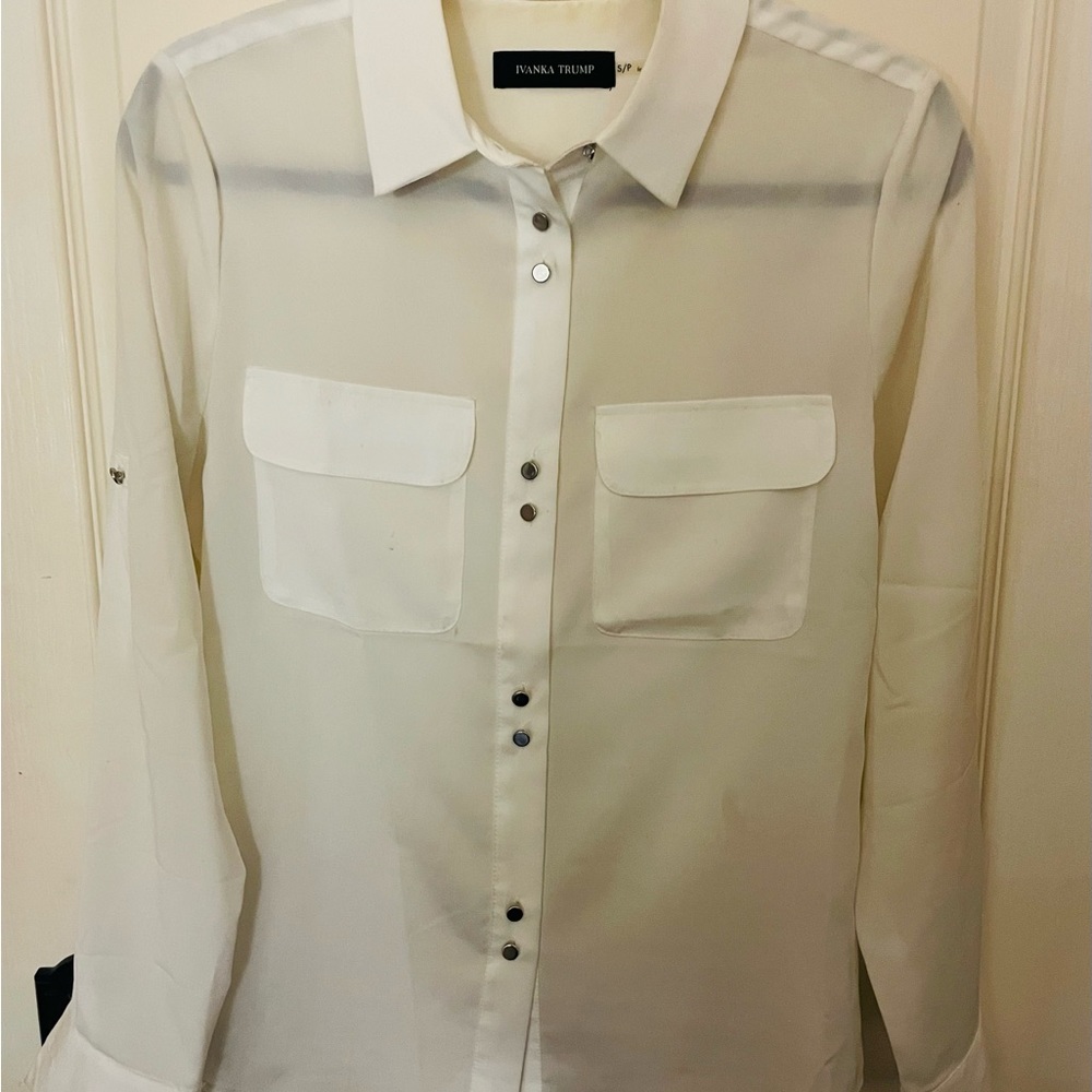 Ivanka Trump White Sheer Long Sleeve Blouse Size S
